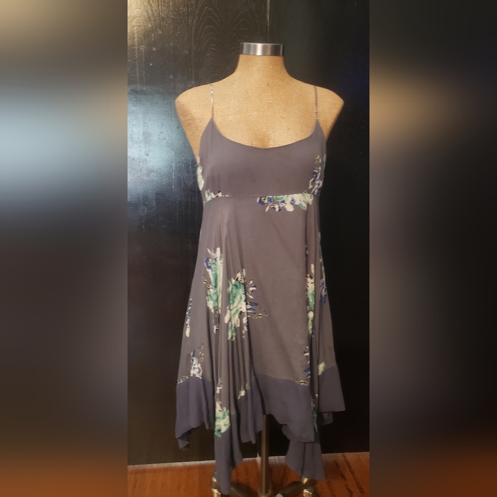 Free People Asymmetrical Dress in Gray with Floral Accents